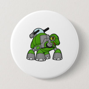 Badge Rond 7,6 Cm Tortue comme robot avec canons