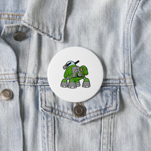 Badge Rond 7,6 Cm Tortue comme robot avec canons (En situation)
