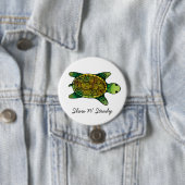 Badge Rond 7,6 Cm Tortue d'encre vert aquarelle (En situation)