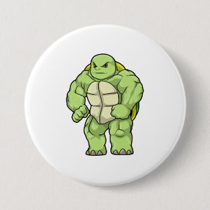 Badge Rond 7,6 Cm Tortue en Bodybuilder avec Six pack