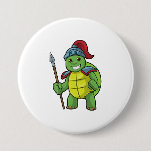 Badge Rond 7,6 Cm Tortue en guerrier avec Spear & Helmet