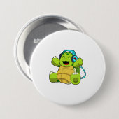 Badge Rond 7,6 Cm Tortue en musique avec casque (Devant & derrière)
