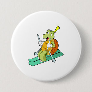 Badge Rond 7,6 Cm Tortue en ski avec ski