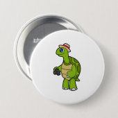 Badge Rond 7,6 Cm Tortue photographe avec caméra (Devant & derrière)