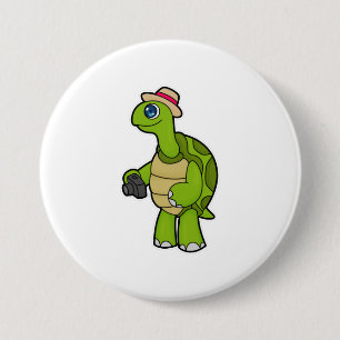 Badge Rond 7,6 Cm Tortue photographe avec caméra