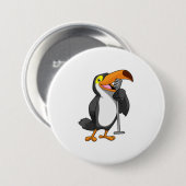 Badge Rond 7,6 Cm Toucan at Music with Microphone (Devant & derrière)
