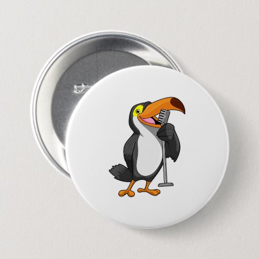 Badge Rond 7,6 Cm Toucan at Music with Microphone (Devant & derrière)