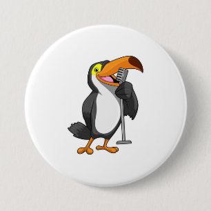 Badge Rond 7,6 Cm Toucan at Music with Microphone