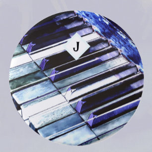 Badge Rond 7,6 Cm Touches de piano bleu amateur de musique moderne p