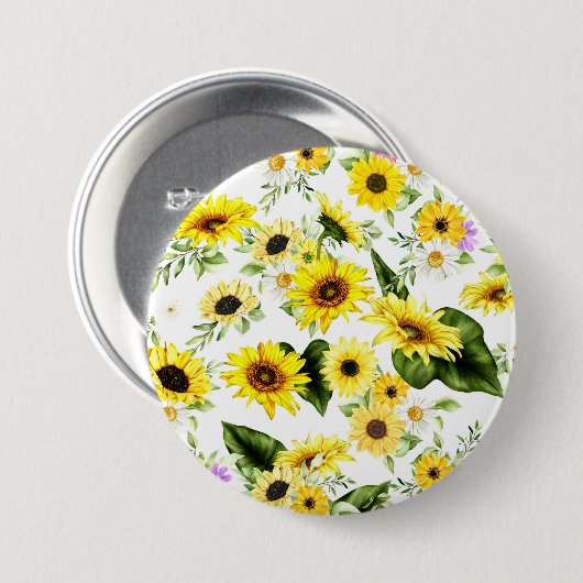 Badge Rond 7,6 Cm Tournesol d'aquarelle 7 (Devant & derrière)