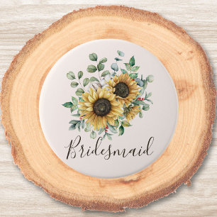 Badge Rond 7,6 Cm Tournesol rustique vintage aquarelle monogrammé