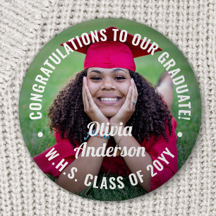 Badge Rond 7,6 Cm Tout Texte Graduation Photo Félicitations Moderne