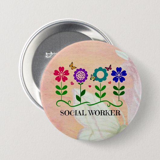 Badge Rond 7,6 Cm Travailleur social, Pastel Springtime Design, (Devant & derrière)