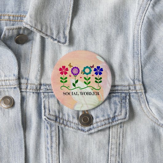 Badge Rond 7,6 Cm Travailleur social, Pastel Springtime Design, (En situation)