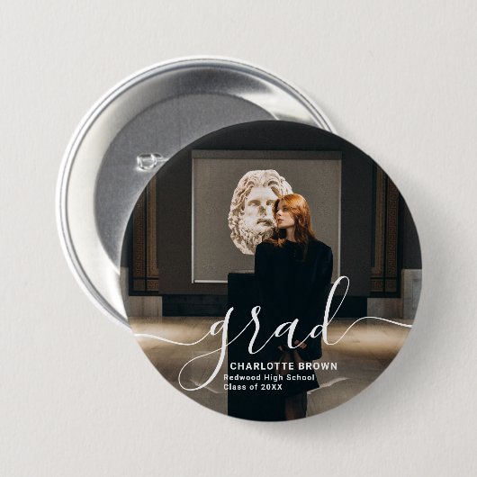 Badge Rond 7,6 Cm Trendy Script Modern Simple Graduation Photo (Devant & derrière)