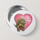 Badge Rond 7,6 Cm Triceratops Cœur de Rose Rouge (Devant & derrière)