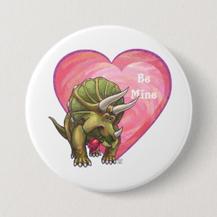 Badge Rond 7,6 Cm Triceratops Cœur de Rose Rouge