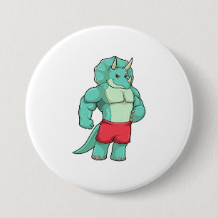 Badge Rond 7,6 Cm Tricératops comme Bodybuilder à Bodybuilding