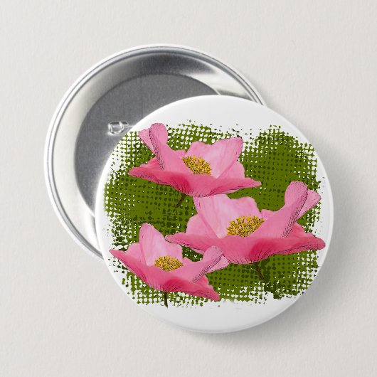 Badge Rond 7,6 Cm Trois photographies de pavots roses flottants joli (Devant & derrière)