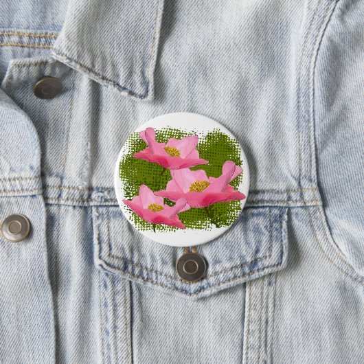 Badge Rond 7,6 Cm Trois photographies de pavots roses flottants joli (En situation)