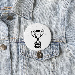 Badge Rond 7,6 Cm Trophée Dessiné à la Main Rétro Noir et Blanc Réco