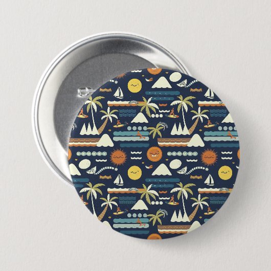 Badge Rond 7,6 Cm Tropical Beach Fun Pattern (Devant & derrière)