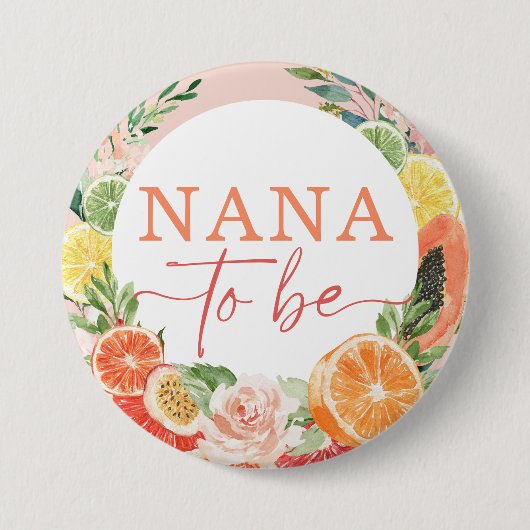 Badge Rond 7,6 Cm Tropical Citrus Baby Shower Futur Nana (Devant)