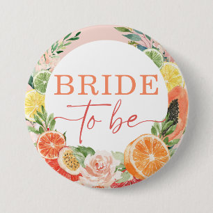 Badge Rond 7,6 Cm Tropical Citrus Fête de Mariage Future Mariée