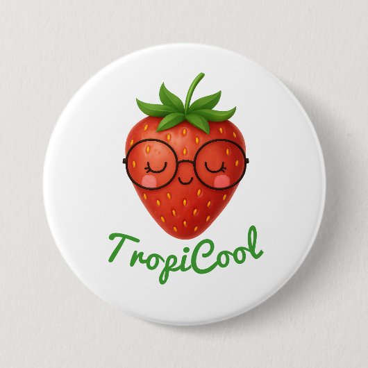 Badge Rond 7,6 Cm TropiCool Strawberry - Bouton brillant mignon (Devant)