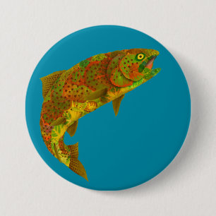 Badge Rond 7,6 Cm Truite arc-en-ciel feuille Aspen 6
