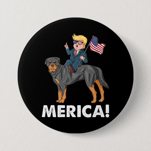 Badge Rond 7,6 Cm Trump Merica Rottweiler Chien Héros américain (Devant)