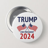 Badge Rond 7,6 Cm Trump pour le président 2024 (Devant & derrière)