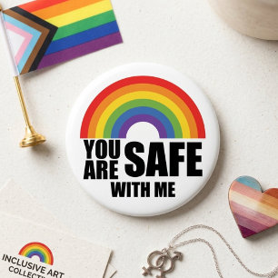Badge Rond 7,6 Cm Tu es en sécurité avec moi Message arc-en-ciel d'a