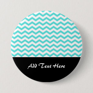 Badge Rond 7,6 Cm Turquoise Clair et Motif Zigzag en Chevron Blanc