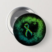 Badge Rond 7,6 Cm Turquoise et Lime Green Grunge Heart (Devant & derrière)