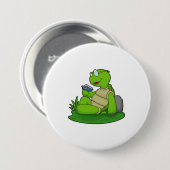 Badge Rond 7,6 Cm Turtle Reading Book (Devant & derrière)