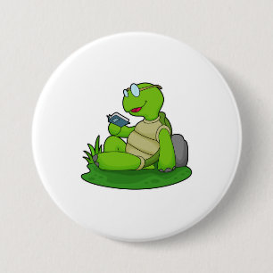 Badge Rond 7,6 Cm Turtle Reading Book