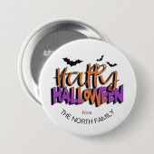 Badge Rond 7,6 Cm Typographie Joyeux Halloween avec des chauves-sour (Devant & derrière)