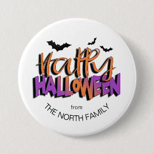 Badge Rond 7,6 Cm Typographie Joyeux Halloween avec des chauves-sour