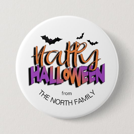 Badge Rond 7,6 Cm Typographie Joyeux Halloween avec des chauves-sour (Devant)