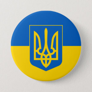 Badge Rond 7,6 Cm Ukraine Drapeau trident bleu jaune ukrainien