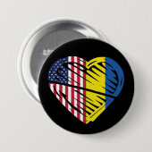 Badge Rond 7,6 Cm Ukraine Flag Solidarity USA American Flag Heart (Devant & derrière)