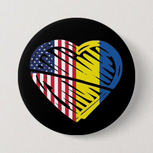 Badge Rond 7,6 Cm Ukraine Flag Solidarity USA American Flag Heart