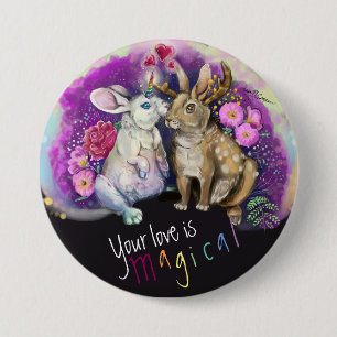Badge Rond 7,6 Cm Unibunny Bisses Jackalope Amour magique