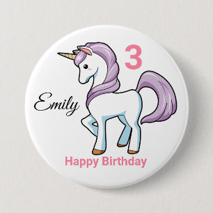 Badge Rond 7,6 Cm UNICORN Birthday Button Personalize Name Age
