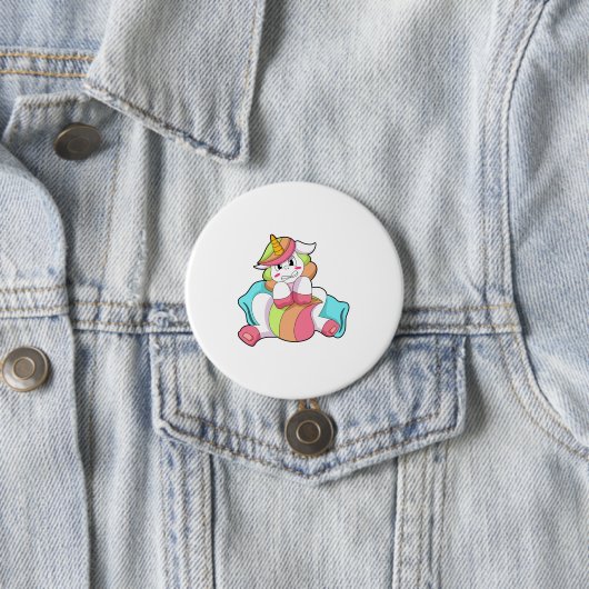Badge Rond 7,6 Cm Unicorn shy with Pillow (En situation)