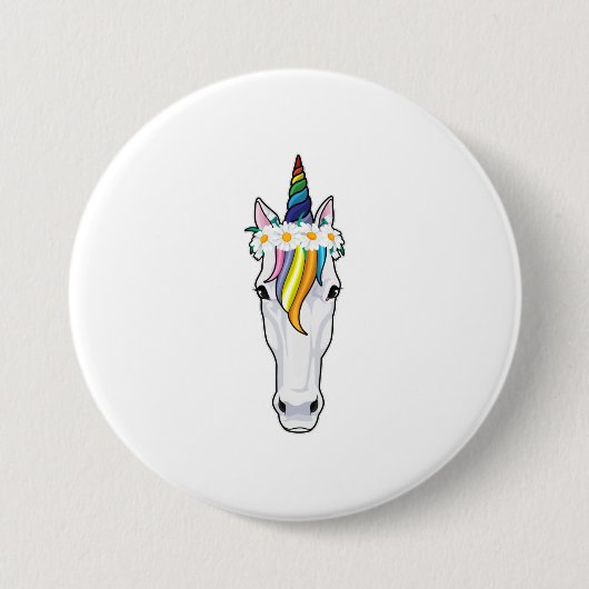 Badge Rond 7,6 Cm Unicorne aux fleurs (Devant)