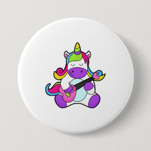 Badge Rond 7,6 Cm Unicorne en tant que musicien avec guitare