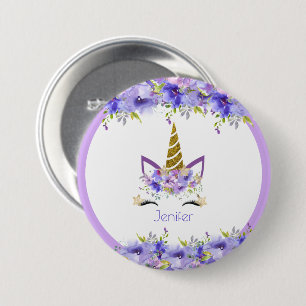 Badge Rond 7,6 Cm Unicorne violet frais Décorations d'anniversaire