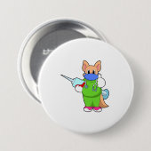 Badge Rond 7,6 Cm Vaccination au chat avec seringue (Devant & derrière)